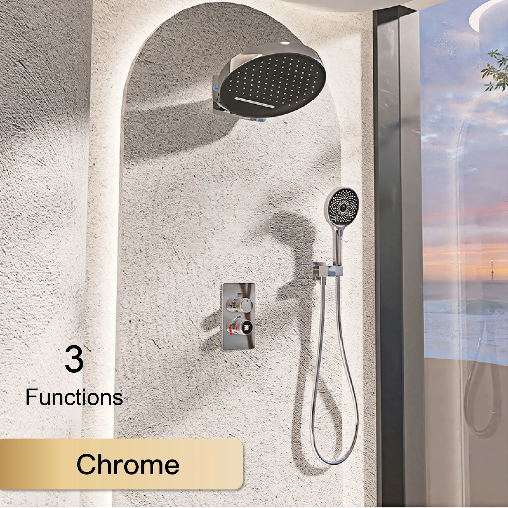 MC THE BLACK DIAMOND LED digital display shower system with dual control for hot and cold water in bathroom.
