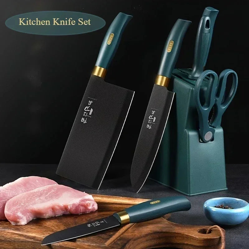Portable MC THE BLACK DIAMOND kitchen meat cutting knife set with wear-resistant, durable blades for precise slicing.