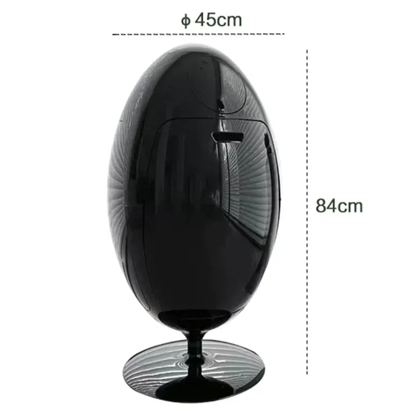 Large dinosaur egg design trash can by MC THE BLACK DIAMOND, sturdy garbage collector with a playful dinosaur egg appearance.
