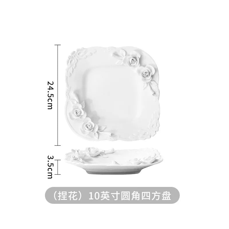 European Relief hand-held flower bowl, ceramic plate, cup, and tableware set for afternoon tea, by 𝕄𝕔 𝕋𝕙𝕖 𝔹𝕝𝕒𝕔𝕜 𝔻�