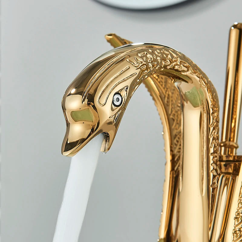 MC THE BLACK DIAMOND sink faucet with swan shape, single handle hot and cold water mixer tap for bathroom sinks.