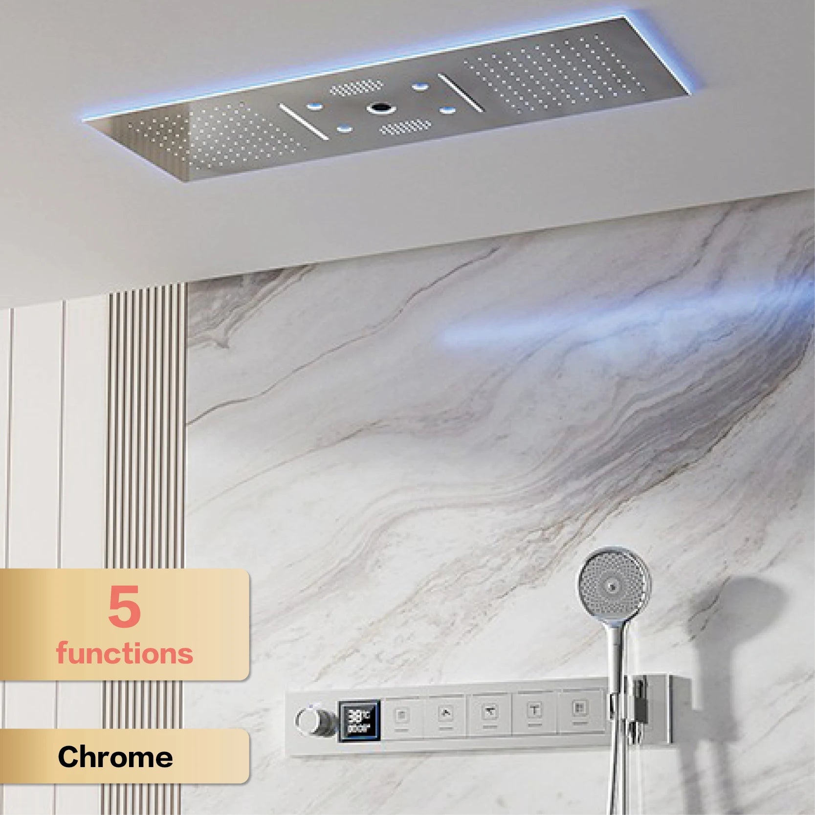 Luxury brass gunmetal LED display thermostatic shower for bathtub and shower from MC THE BLACK DIAMOND, with modern design and digital controls.