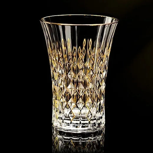 MC THE BLACK DIAMOND glass gold crystal red cup from a drinkware set, showcasing elegant design and vibrant color.
