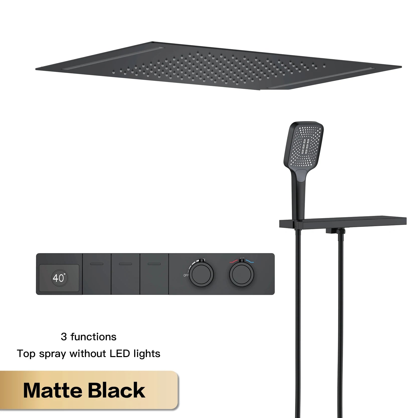MC THE BLACK DIAMOND LED shower system with digital display, hot and cold water embedded bathroom faucet for bathtub and shower use.