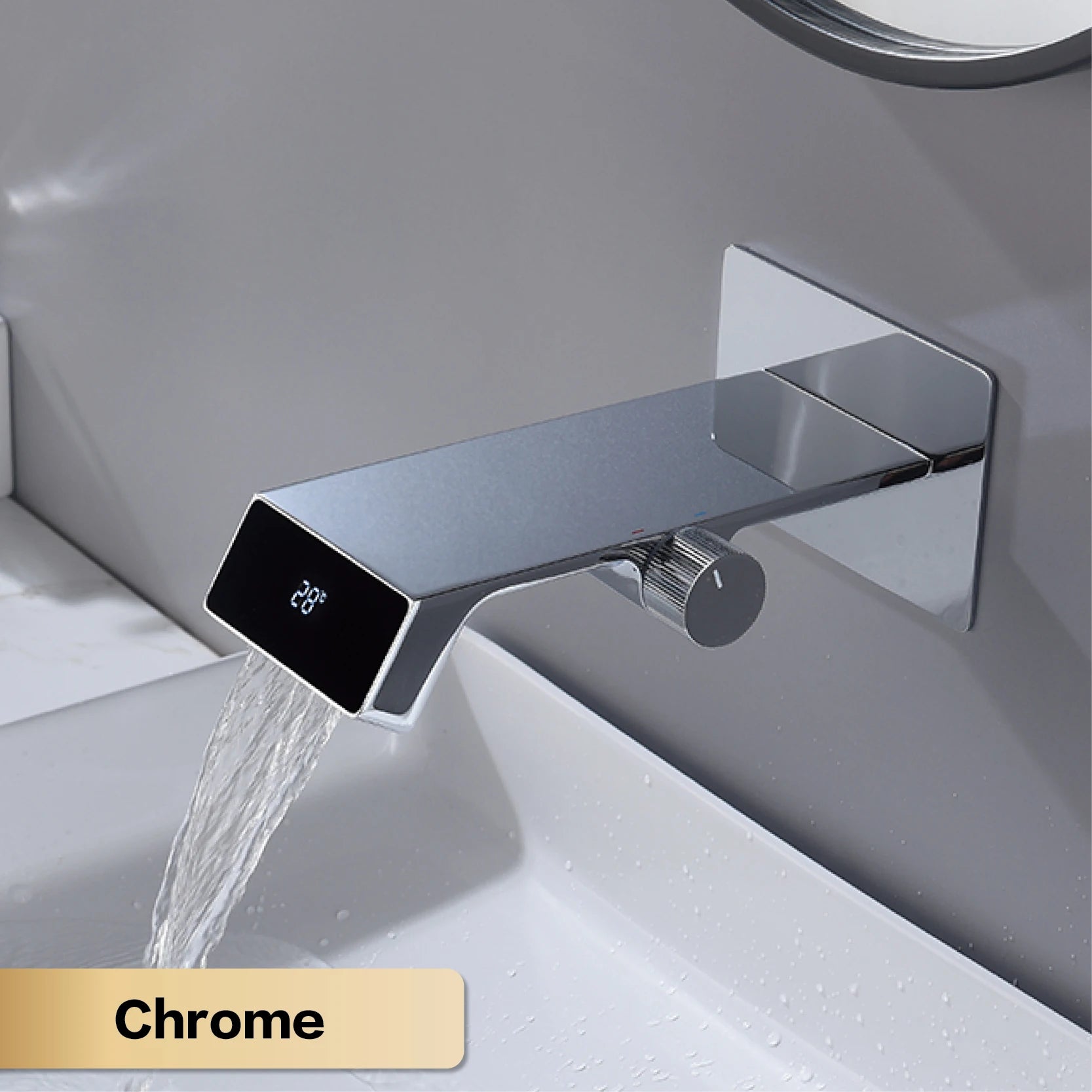 Luxury gray brass bathroom faucet with LED digital display, MC THE BLACK DIAMOND bath sink faucet, modern and stylish design