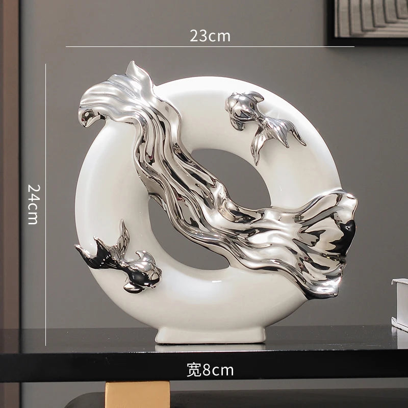 Chinese Koi ceramic figurine from MC THE BLACK DIAMOND, modern art home decor ornament for living room, study, or office.