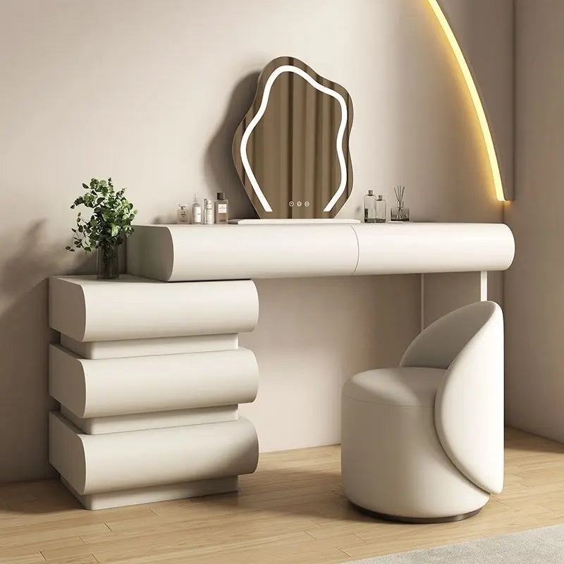 Black diamond brand vanity table with mirror drawers, makeup storage, and dressing table chair for bedroom or lounge furniture.