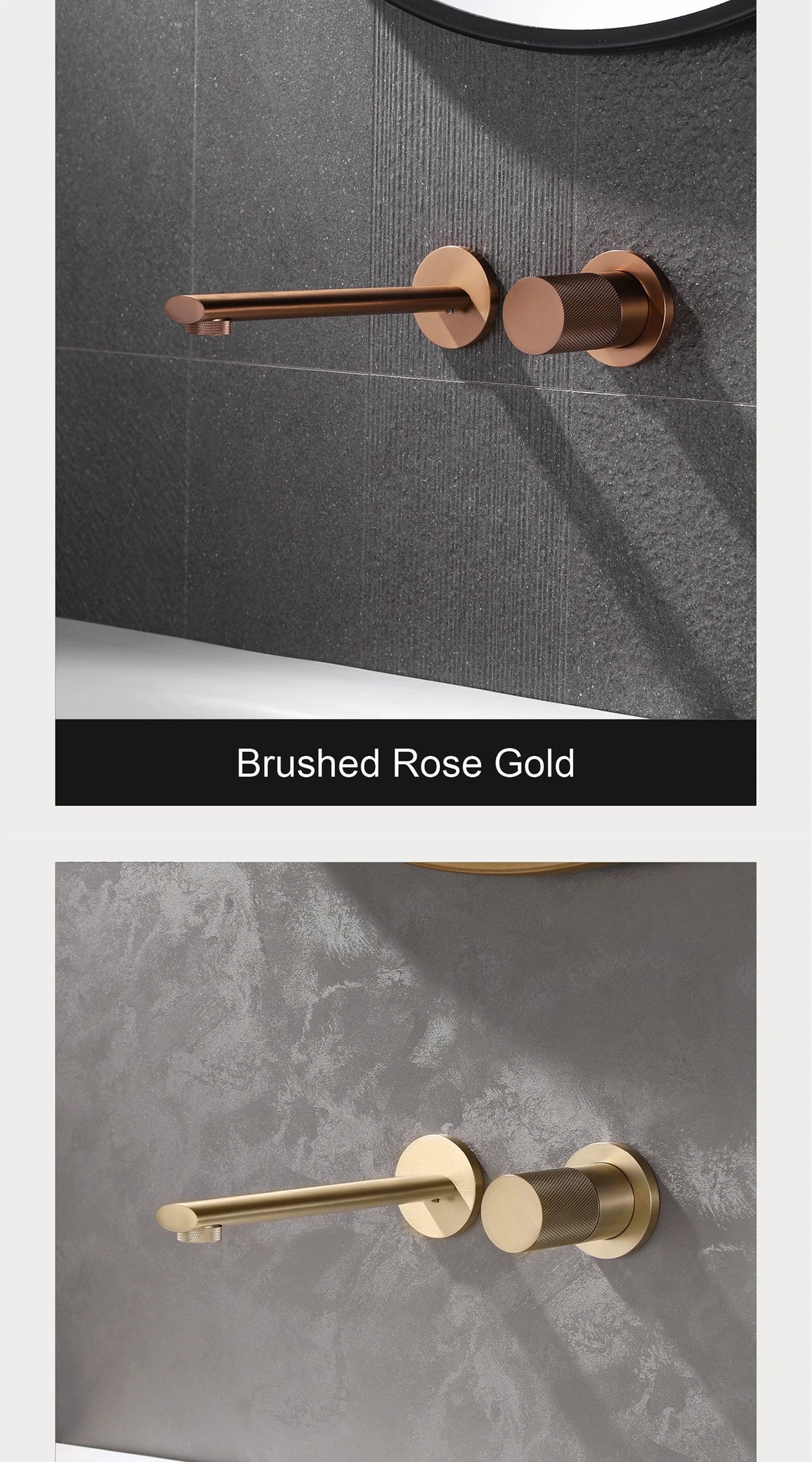 Luxruy rose gold brass wall-embedded bathroom bath sink faucet by MC THE BLACK DIAMOND, shown installed in a modern bathroom setting