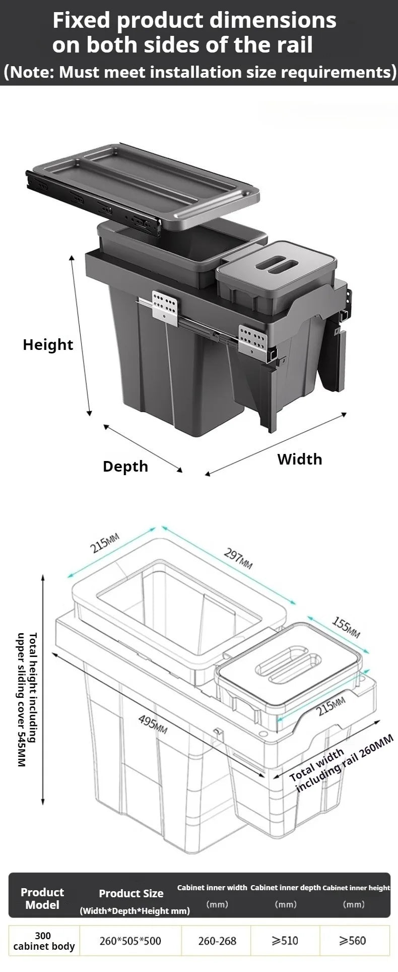MC The Black Diamond hidden trash can with lid, classified garbage bin for kitchen food waste disposal, compact and discreet.