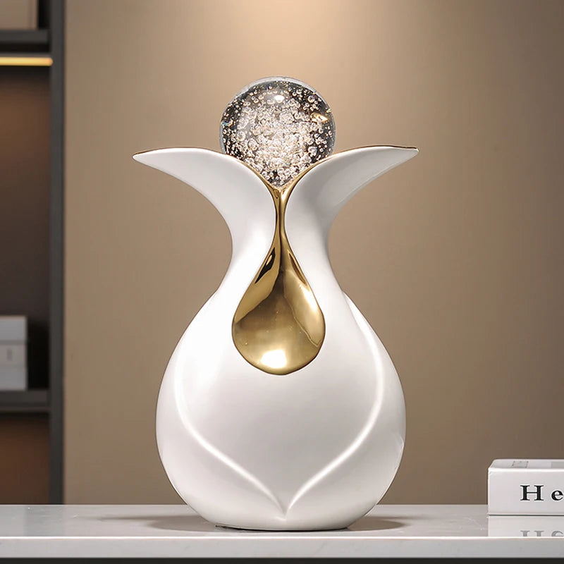 Modern art ceramic figurines with crystal ball Feng Shui ornament by MC THE BLACK DIAMOND, decorative decor piece.