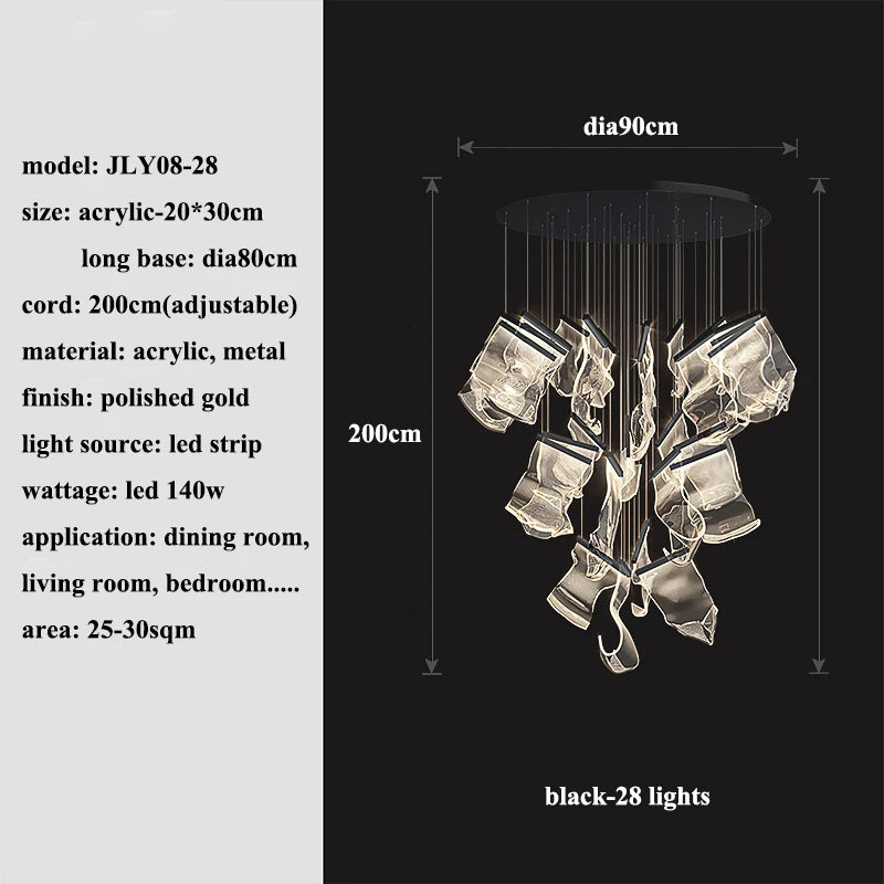 Modern MC THE BLACK DIAMOND LED chandelier lighting fixture with sleek design for living and dining rooms.
