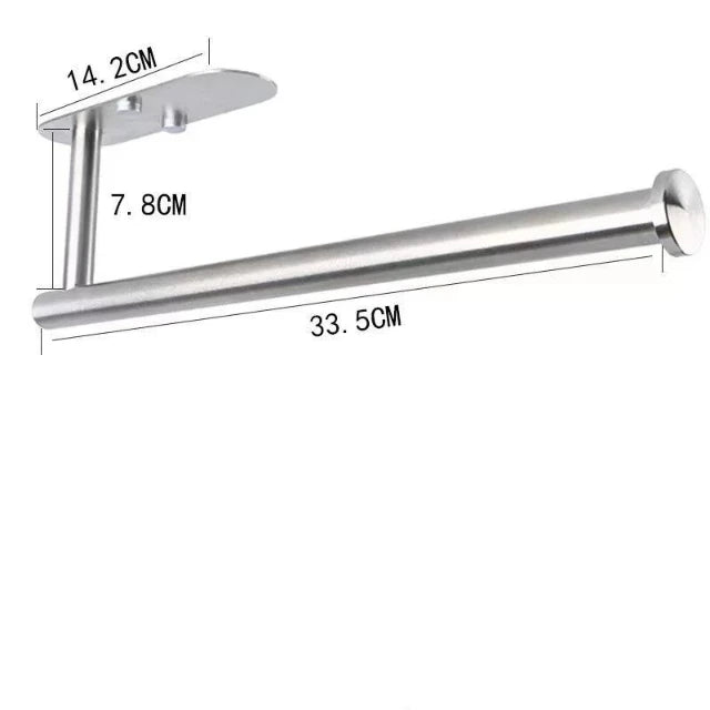 Self-adhesive paper towel holder for under cabinet installation by MC THE BLACK DIAMOND, mounted in a kitchen setting.