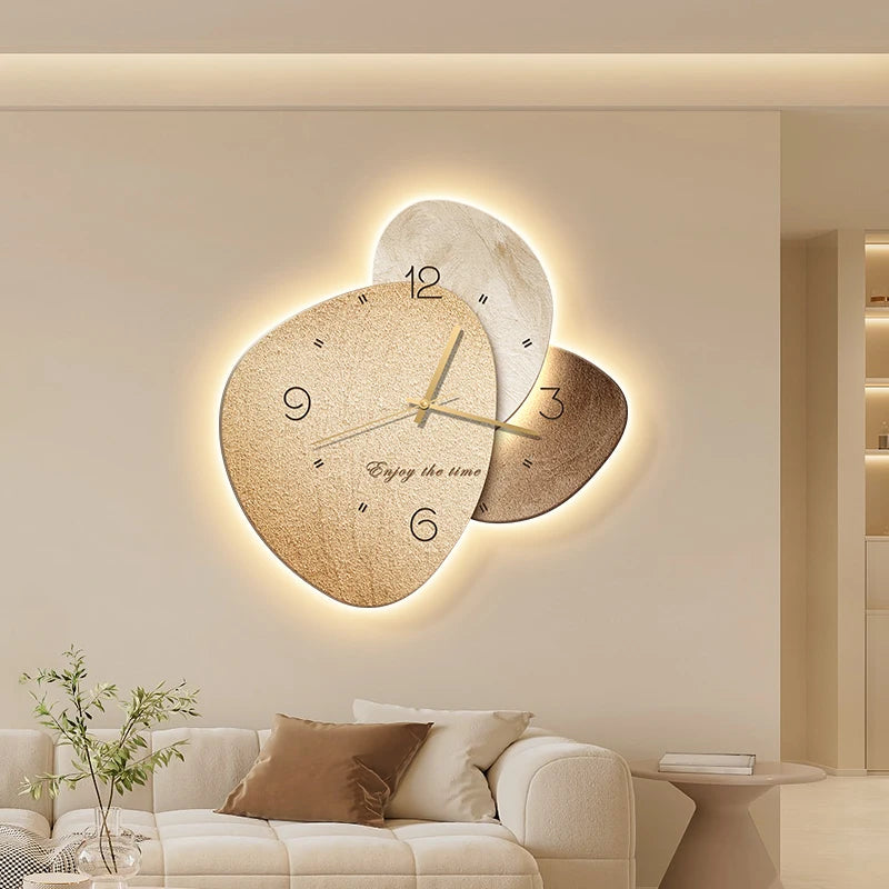 Wall decoration art stone hanging painting with digital clock by MC THE BLACK DIAMOND, featuring a stylish wall clock design.