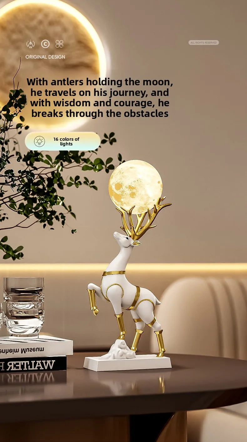 Luxury MC THE BLACK DIAMOND lucky deer sculpture for living room decor, detailed figurine with elegant design.