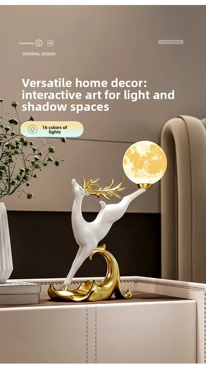 Luxury MC THE BLACK DIAMOND deer figurine for home decor, ideal for living room or TV cabinet decoration.