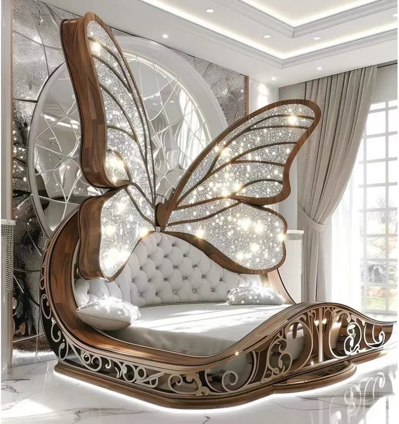 Solid wood Princess Butterfly Bed Villa platform bed by MC THE BLACK DIAMOND with butterfly-themed design and sturdy structure.