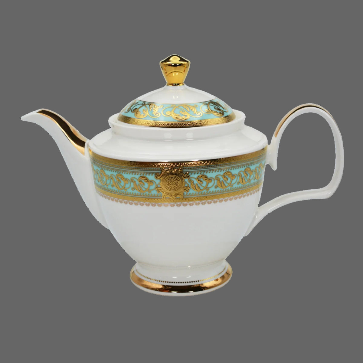 Embossed gold porcelain dinnerware set by MC THE BLACK DIAMOND featuring elegant plates and bowls with luxurious gold accents.