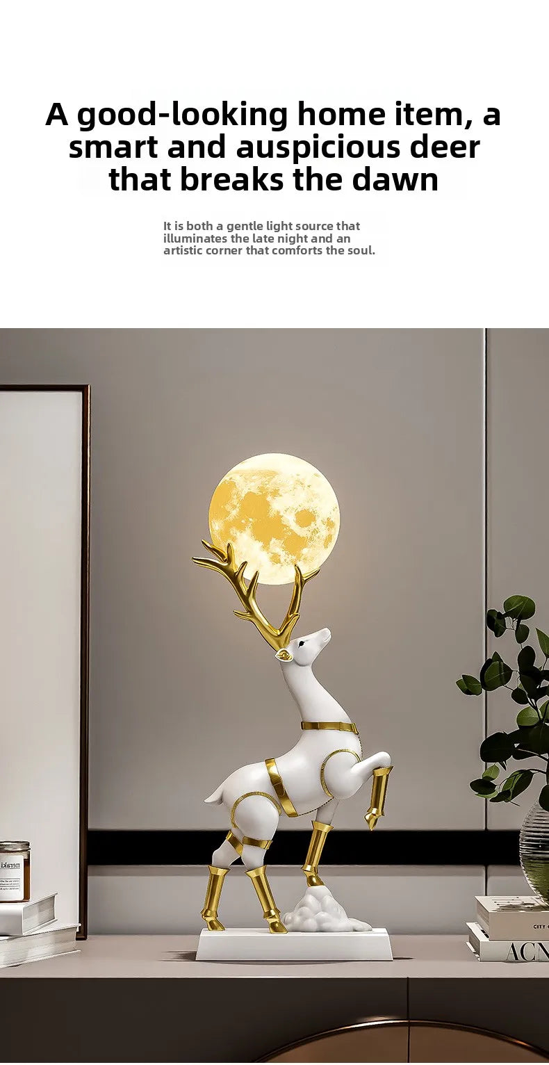 Luxury decor lucky deer sculpture by MC THE BLACK DIAMOND, detailed statue for elegant living room decoration.