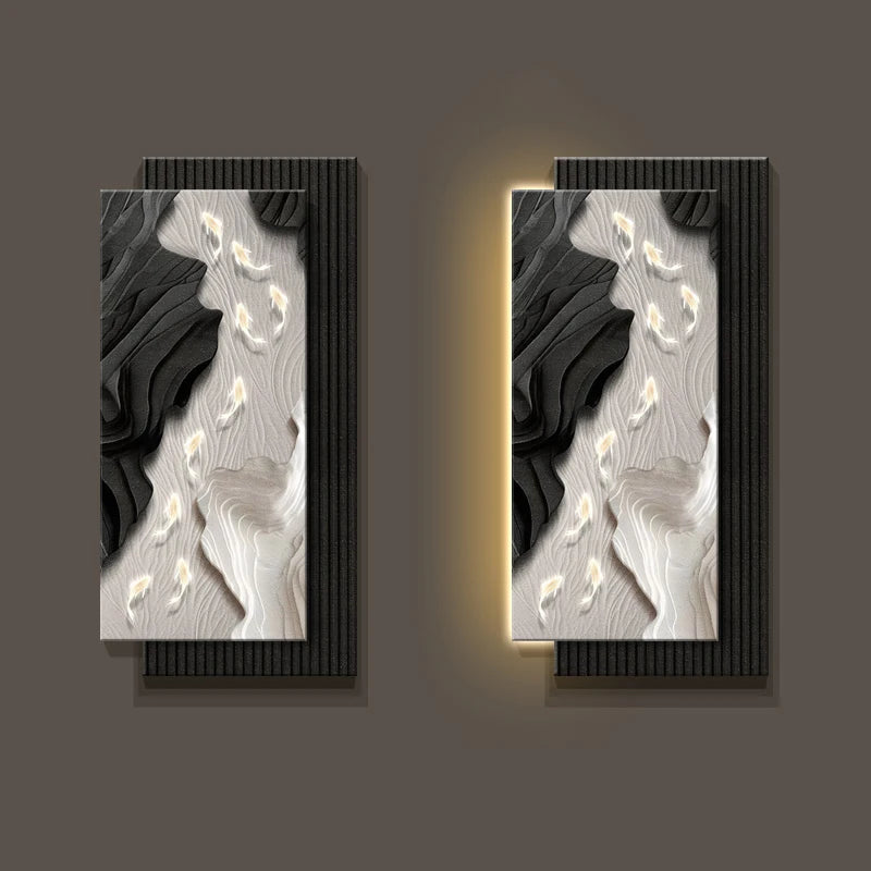 Wall light fixture featuring a hanging decoration painting of koi fish by MC THE BLACK DIAMOND, designed for decorative wall lighting.