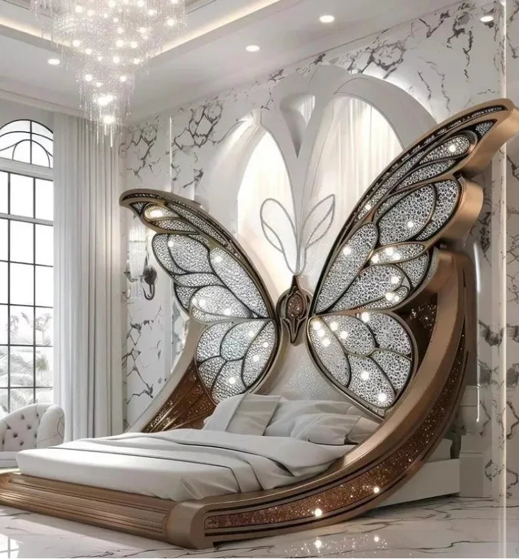 Princess Butterfly Bed Villa solid wood platform bed by MC THE BLACK DIAMOND featuring a whimsical butterfly design and sturdy construction.
