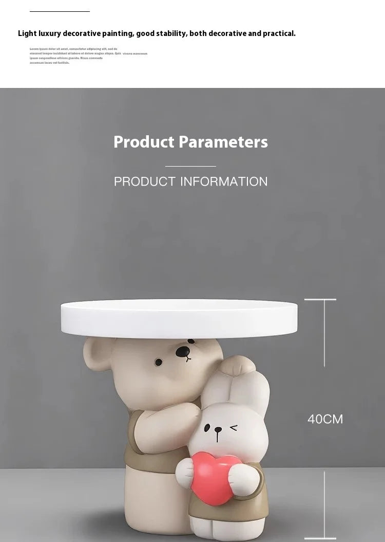 Cream-colored MC THE BLACK DIAMOND parent-child bear statue coffee table decor, showcasing a charming bear design.