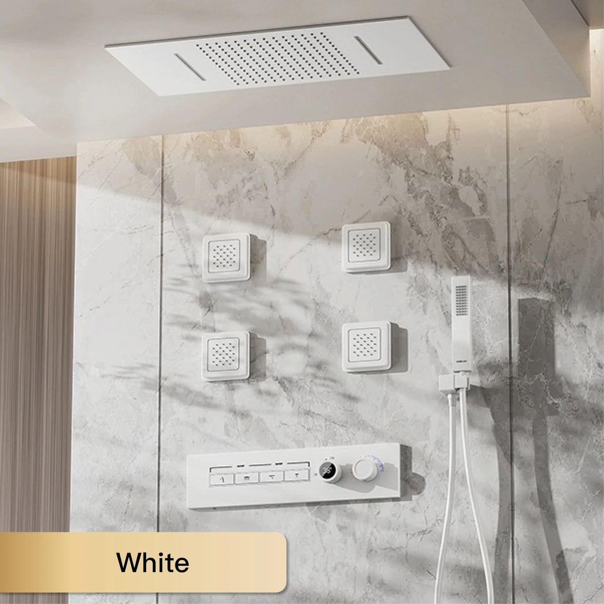MC THE BLACK DIAMOND LED digital shower system with dual control for hot and cold water, featuring a modern bathroom shower faucet.