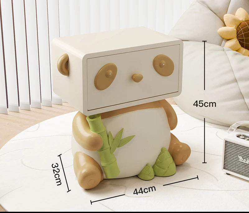 Cute panda bedside table with creative floor storage design by MC THE BLACK DIAMOND, ideal as a nightstand or decorative ornament.