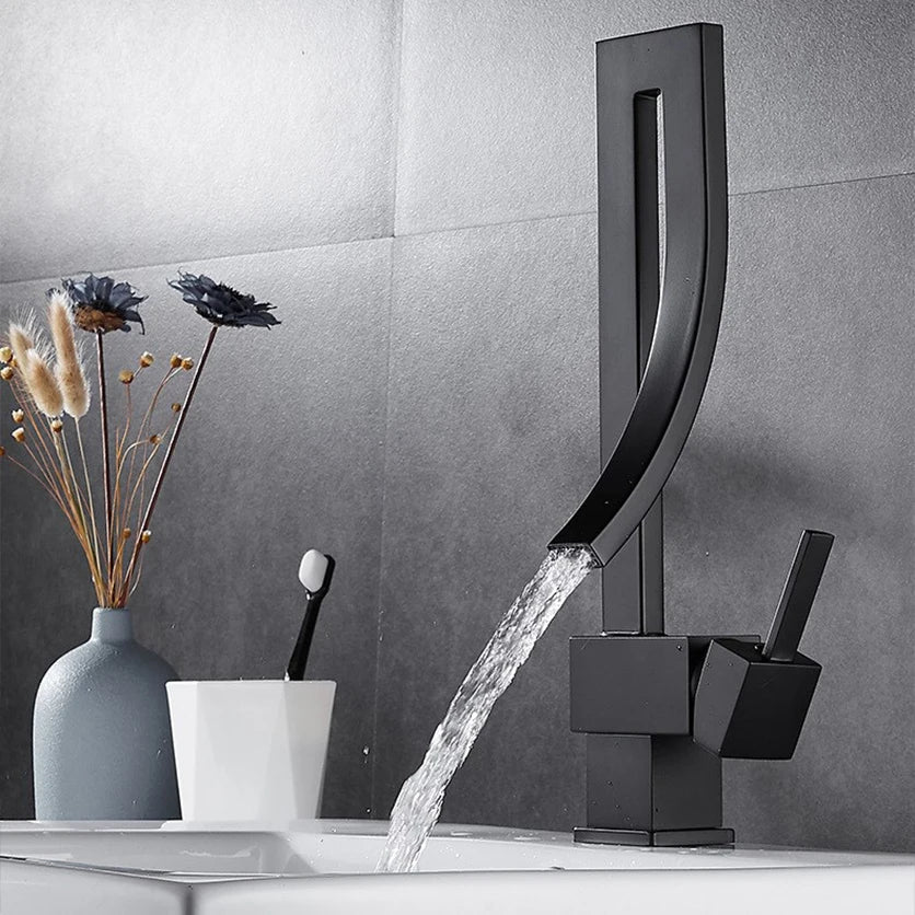 MC Elegant Brass Bathroom Square Basin Faucet for bath sinks, sleek design, polished finish, by MC THE BLACK DIAMOND.