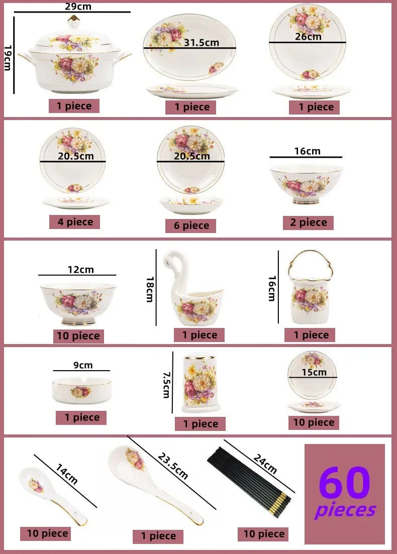 Family size luxury dinnerware set by MC THE BLACK DIAMOND, includes plates, bowls, and serving pieces in elegant design.