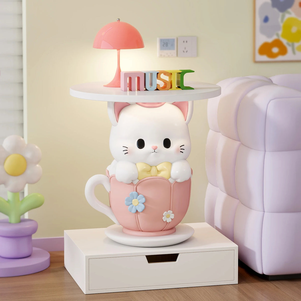 Kawaii MC THE BLACK DIAMOND coffee table with colorful, cute decor and modern end table design for stylish room decor.