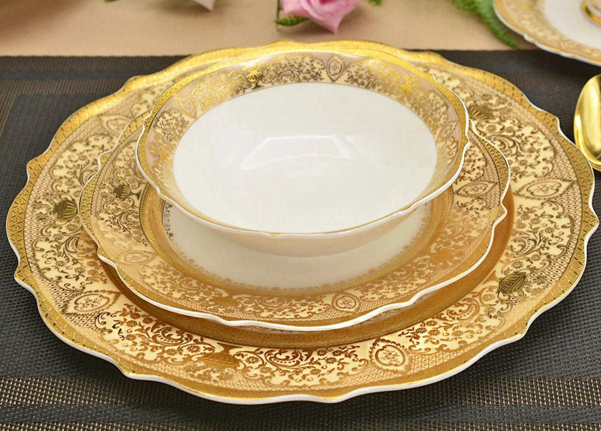 Luxury MC THE BLACK DIAMOND family size dinnerware set with elegant plates and bowls for stylish dining.