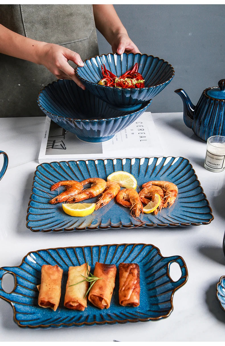 Western dinnerware set by MC THE BLACK DIAMOND featuring kiln-variable glazed ceramic tableware for elegant dining.