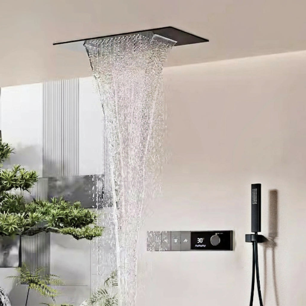MC THE BLACK DIAMOND LED digital display shower system with 3 spray modes, modern shower head for a customizable bathing experience.