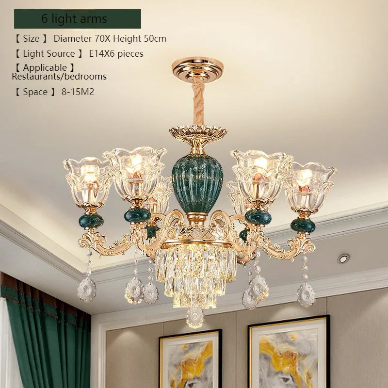 LED crystal ceramic European chandelier with retro design, featuring elegant crystal details and ceramic accents by MC THE BLACK DIAMOND.