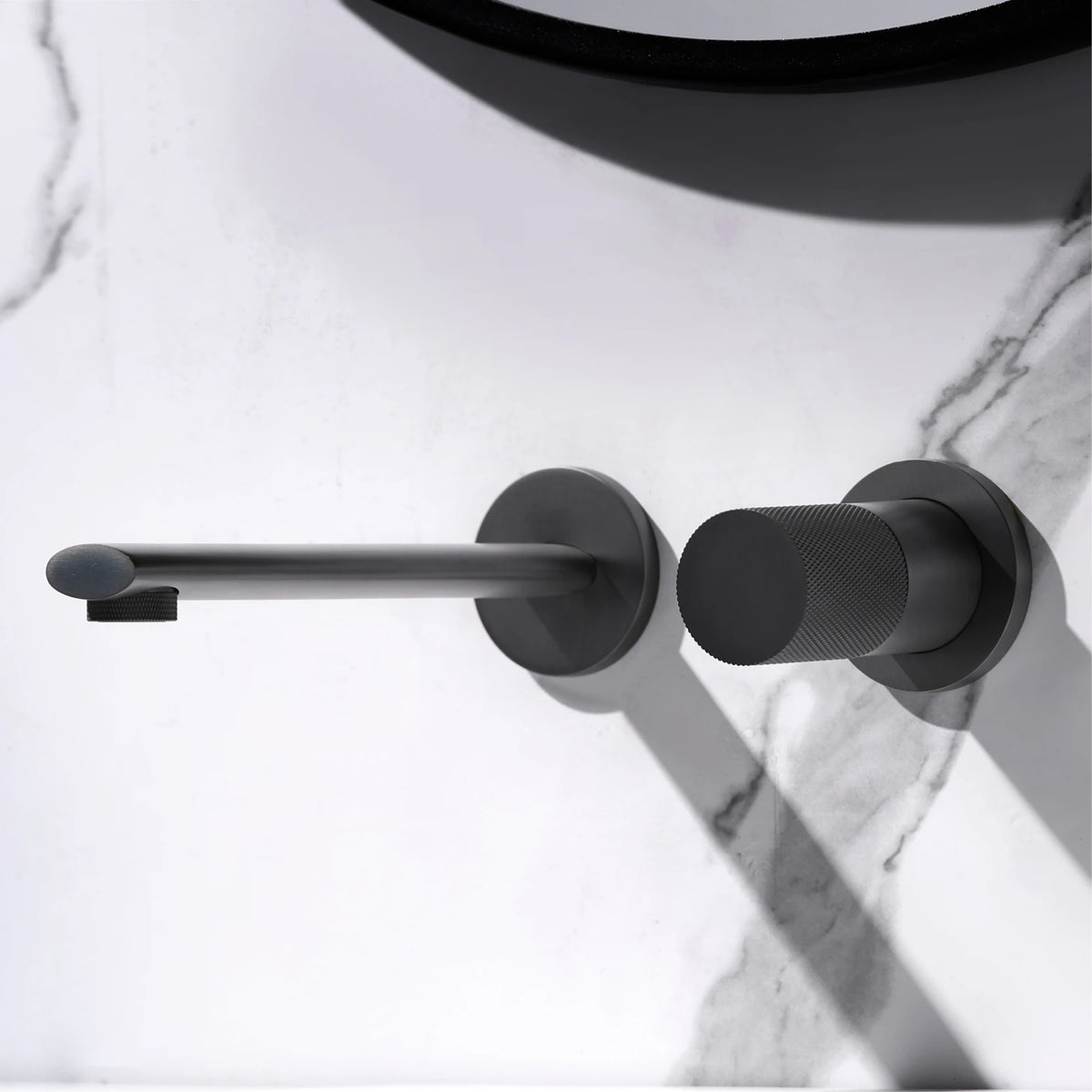 Rose gold brass wall-embedded bathroom bath sink faucet by MC THE BLACK DIAMOND, sleek and modern design, mounted on bathroom wall