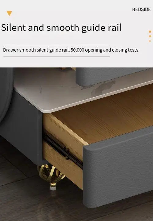 MC THE BLACK DIAMOND coded lock USB rolling bedside side table with storage drawer and modern design.