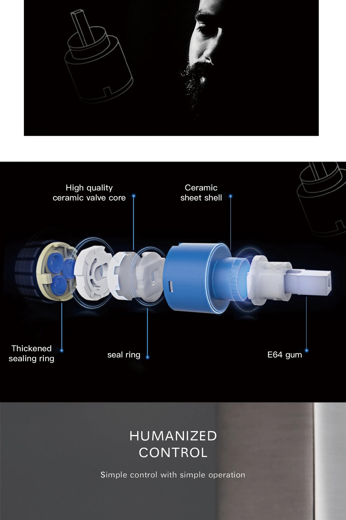 MC THE BLACK DIAMOND bathtub and shower mixer with embedded water design, suitable for hot and cold water control in modern bathrooms.