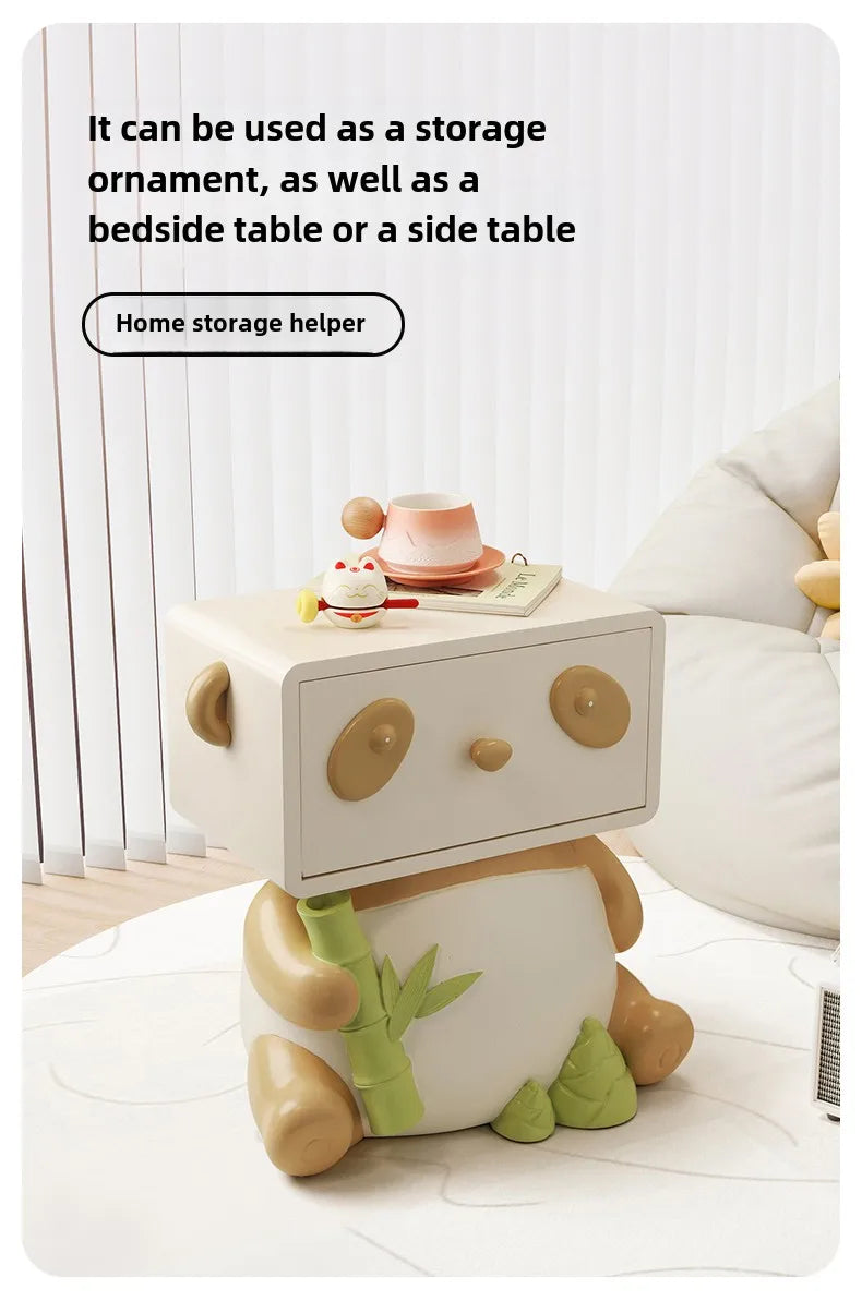 Cute panda-themed bedside table by MC THE BLACK DIAMOND, showcasing a creative floor storage nightstand with adorable panda design.
