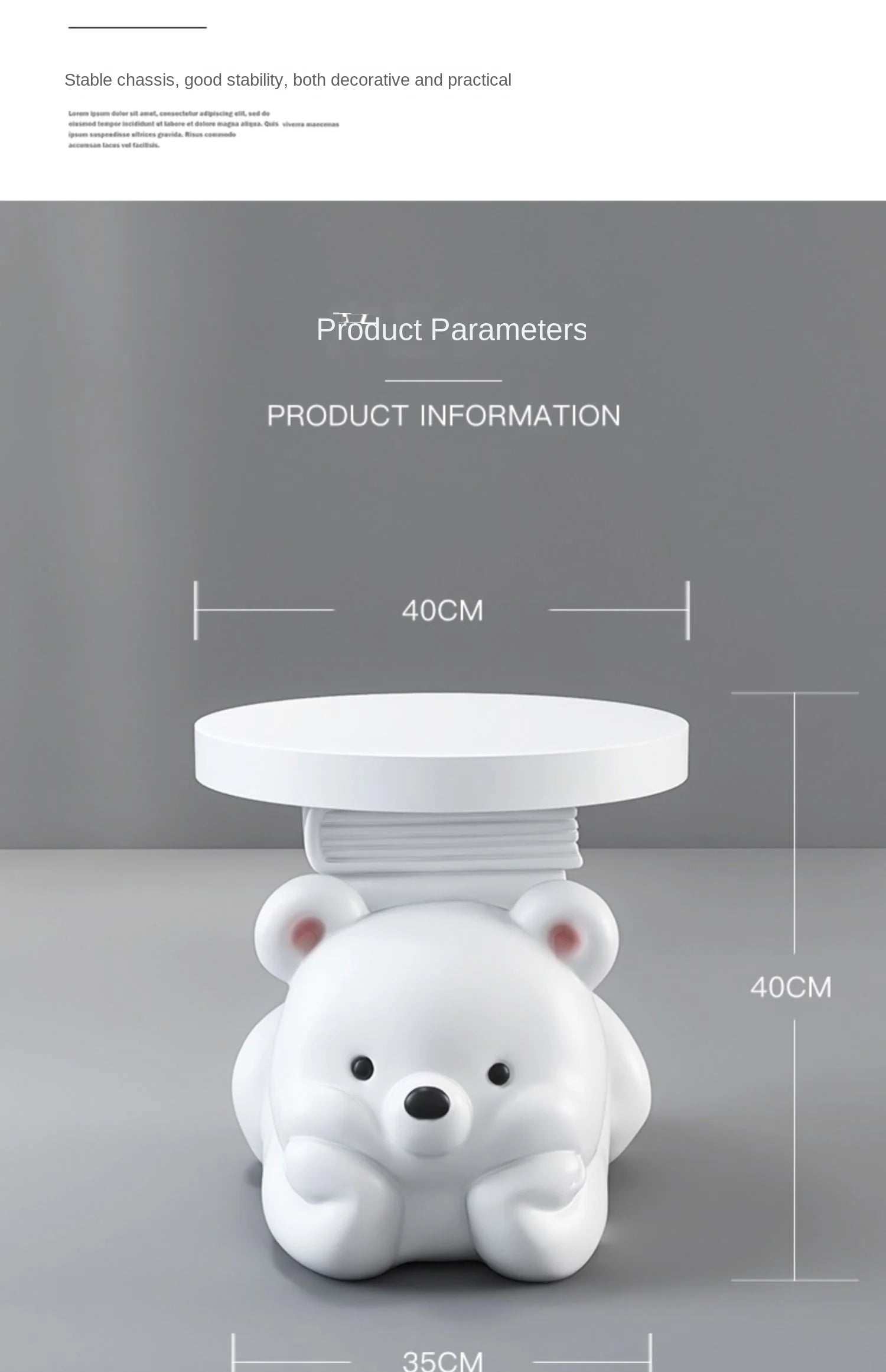 Cream bear end table by MC THE BLACK DIAMOND, living room floor ornament and home accessory with a cute bear design.