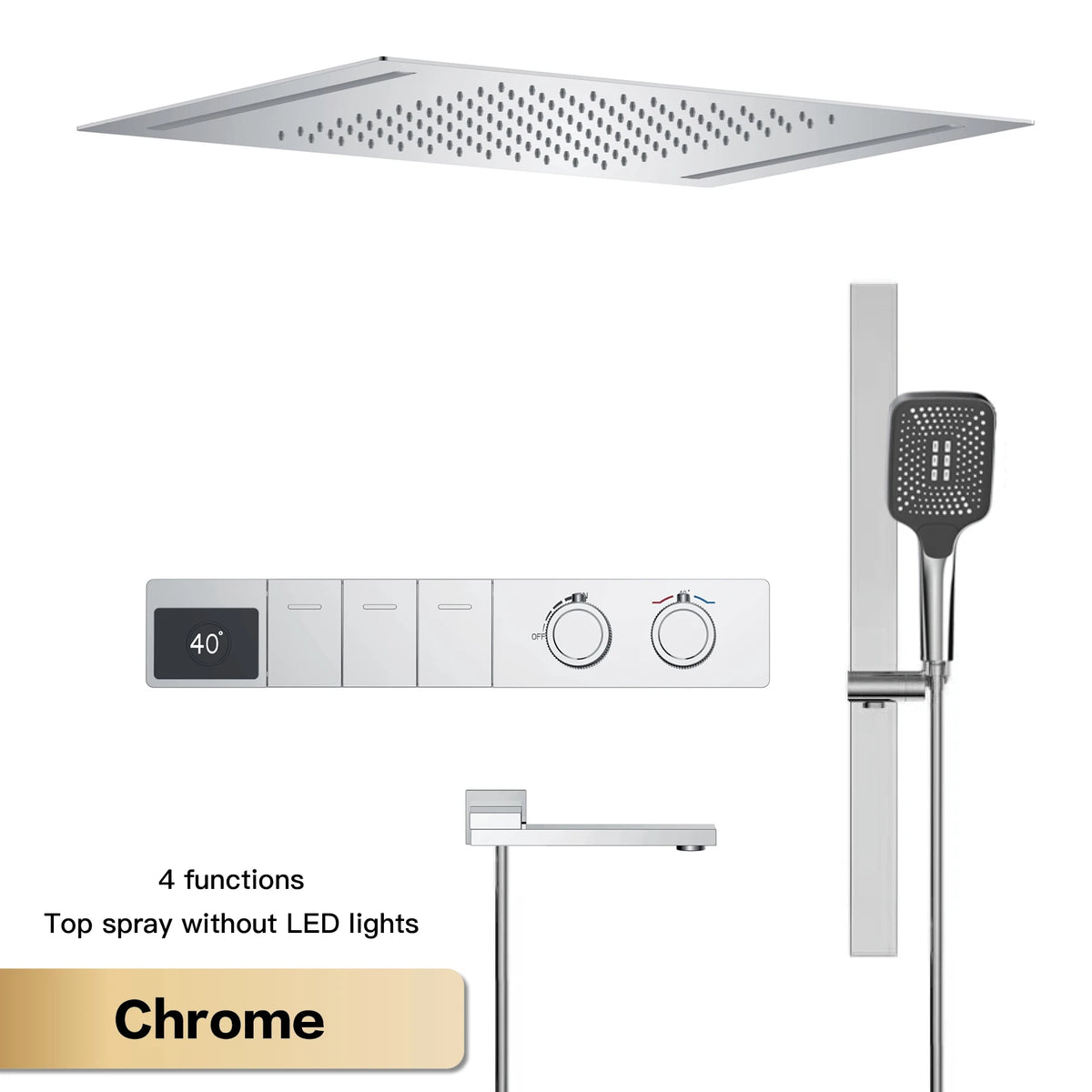 LED digital display bathroom shower system with hot and cold water controls by MC THE BLACK DIAMOND, embedded faucet for bathtub and shower.