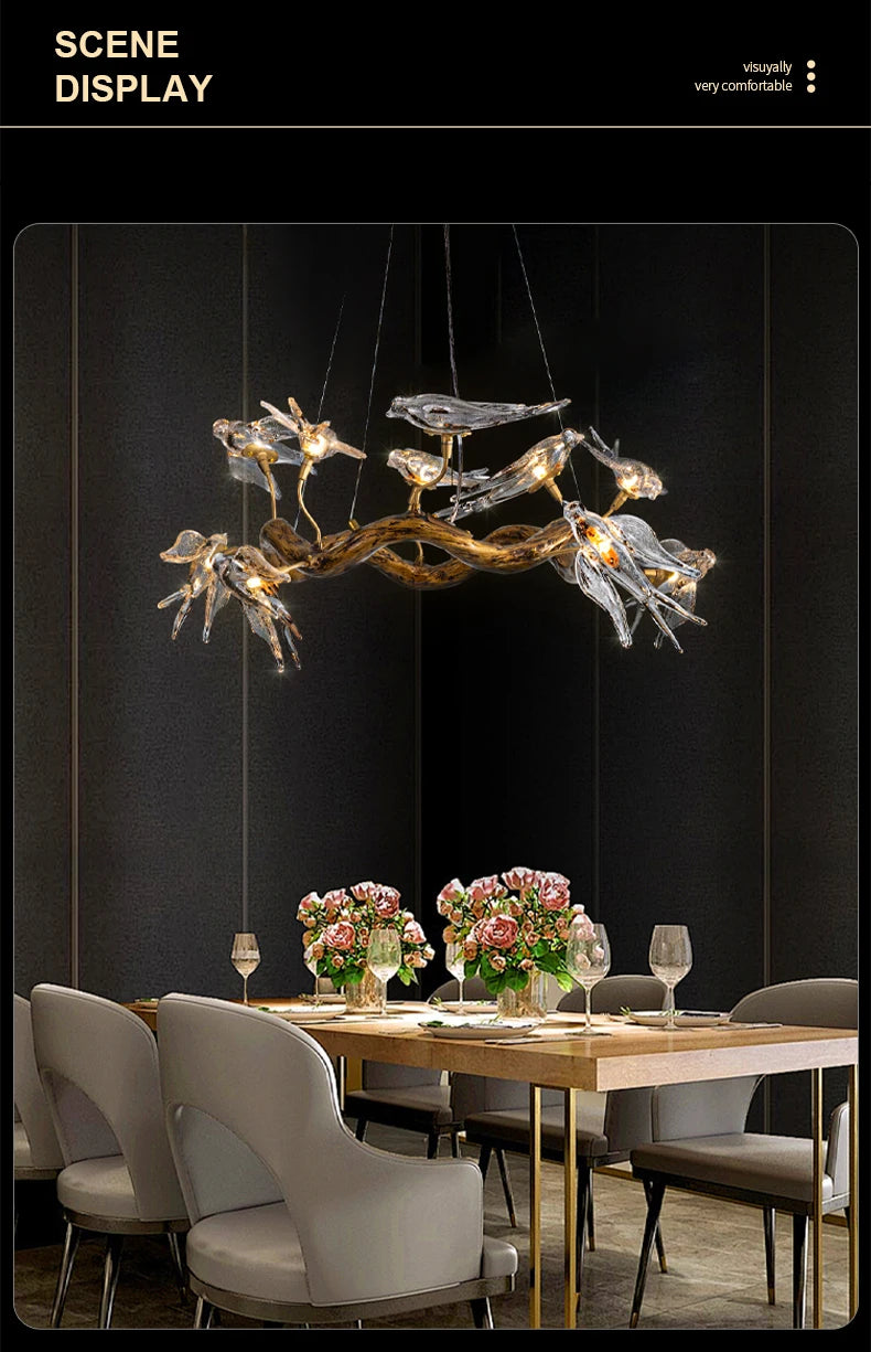 Vintage round bird ceiling chandelier with swallow design, MC THE BLACK DIAMOND lighting fixture for elegant home decor