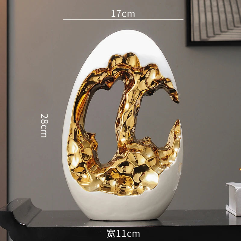 Gold figurines decor set by MC THE BLACK DIAMOND, elegant ornaments for living room TV cabinet or office desktop display.
