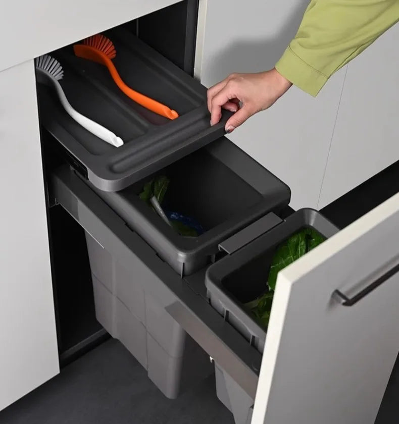 MC THE BLACK DIAMOND hidden trash can with lid, classified garbage bin for kitchen food waste disposal, compact and discreet.
