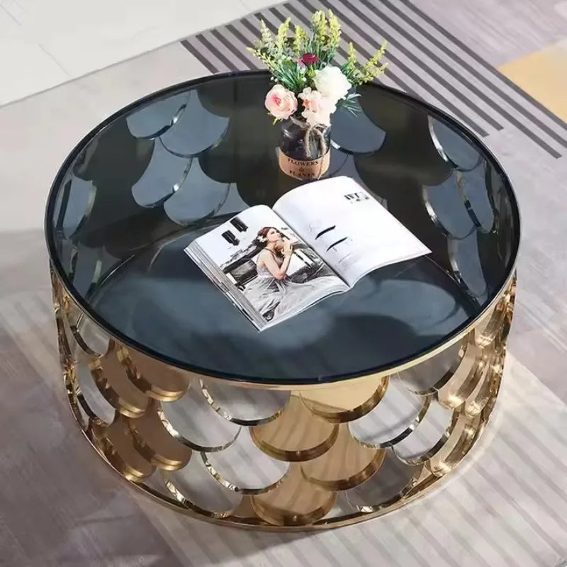 Modern fish scale stainless steel luxury glass coffee table by 𝕄𝕔 𝕋𝕙𝕖 𝔹𝕝𝕒𝕔𝕜 𝔻𝕚𝕒𝕞𝕠�