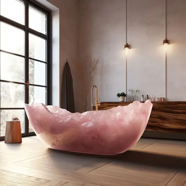 Irregular pink agate freestanding bathtub by MC THE BLACK DIAMOND, stylish and elegant for custom apartment or villa bathrooms.