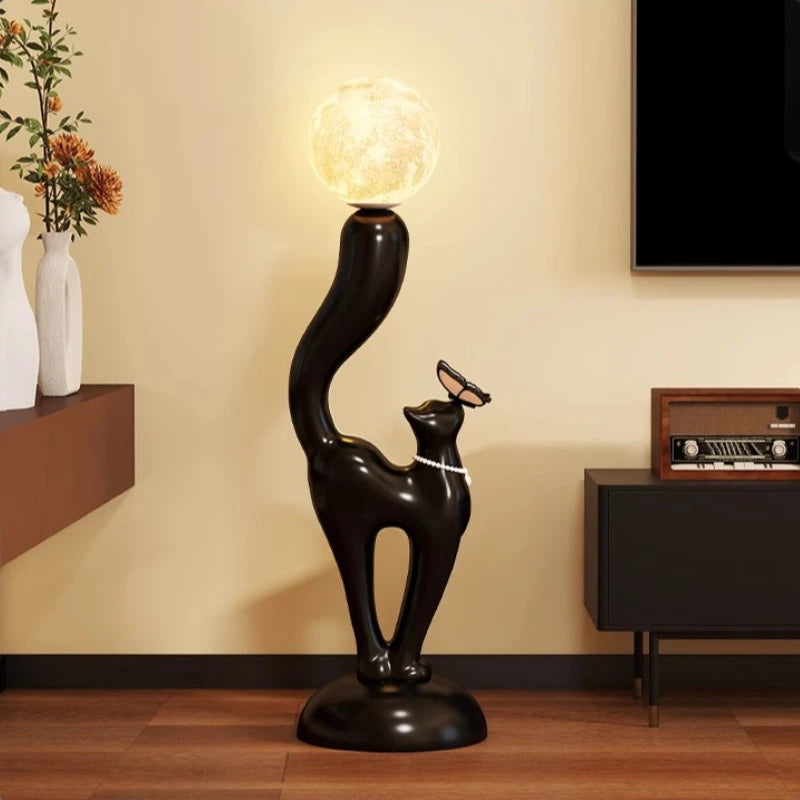 Creative cat statue floor decoration by MC THE BLACK DIAMOND, featuring a detailed feline figurine for home decor.