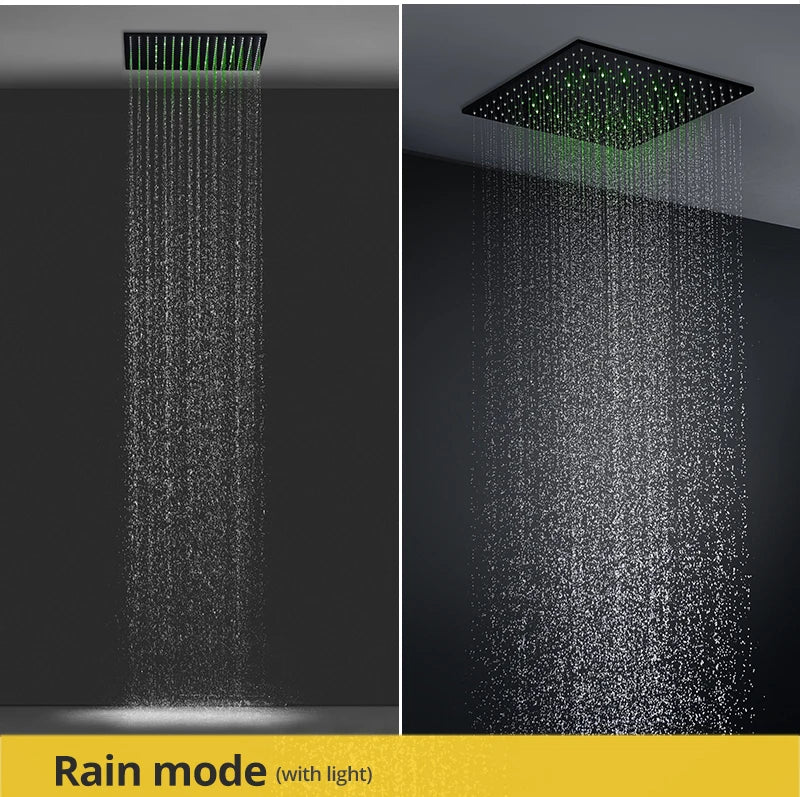 MC THE BLACK DIAMOND LED shower head set with side massage jets and constant temperature valve mixer for a luxurious shower experience.