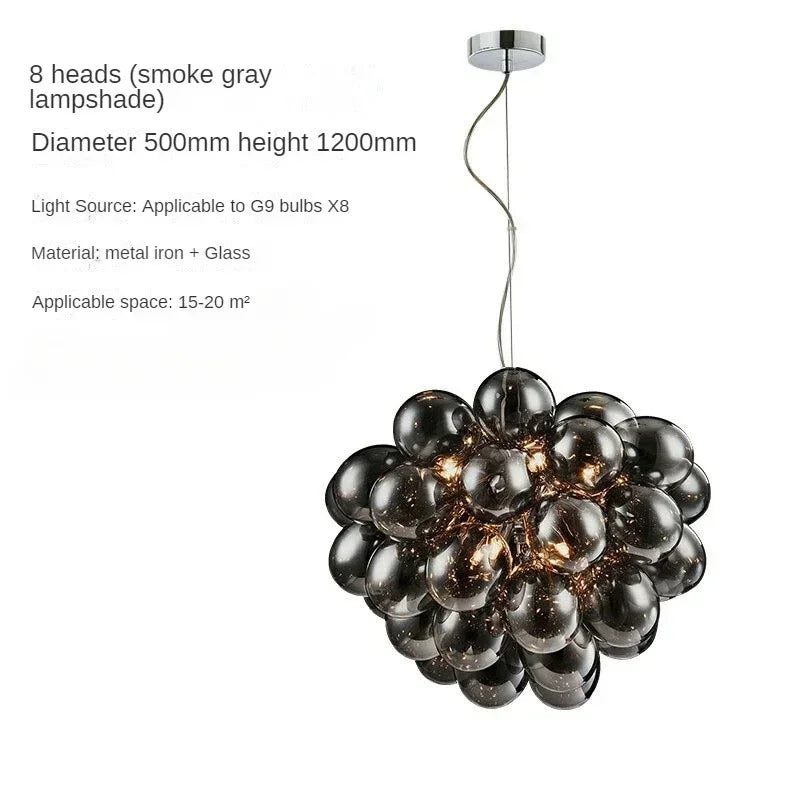 Modern grape glass chandelier by Mc The Black Diamond featuring multiple hanging glass grape-shaped shades and elegant lighting fixtures.