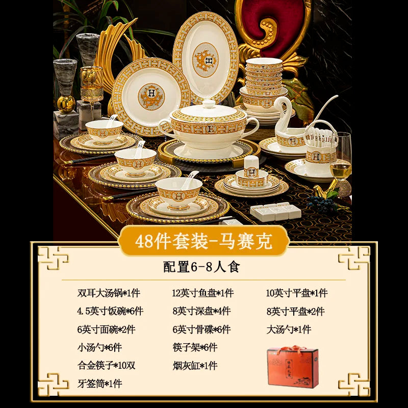 Elegant Bone China luxury dinnerware set by 𝕄𝕔 𝕋𝕙𝕖 𝔹𝕝𝕒𝕔𝕜 𝔻𝕚𝕒𝕞𝕠𝕟