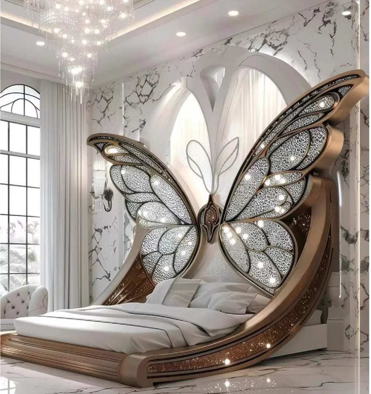 Solid wood princess butterfly bed villa platform bed by MC THE BLACK DIAMOND with a whimsical butterfly design and sturdy construction.